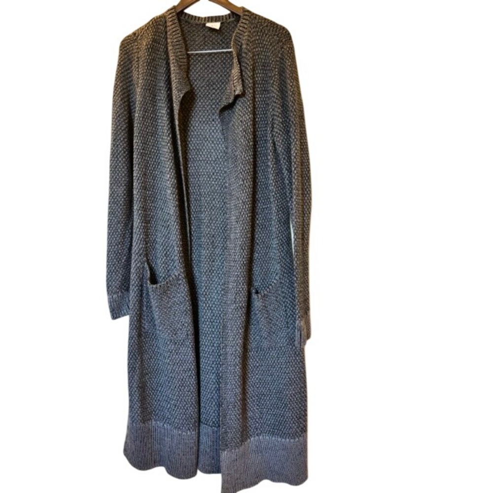 Cabi Duster Cardigan Gray Black Waffle Knit Open Front Pocket Sweater Medium